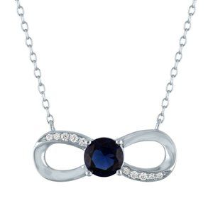 Brilliance Simulated Blue Sapphire and CZ Sterling Silver Infinity Necklace, 18"